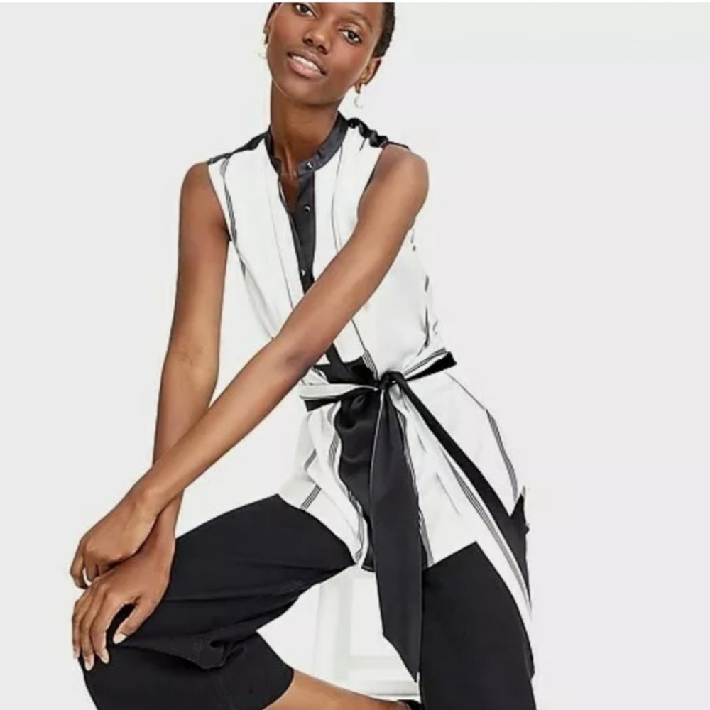 J Crew Collection silk tuxedo stripe tunic